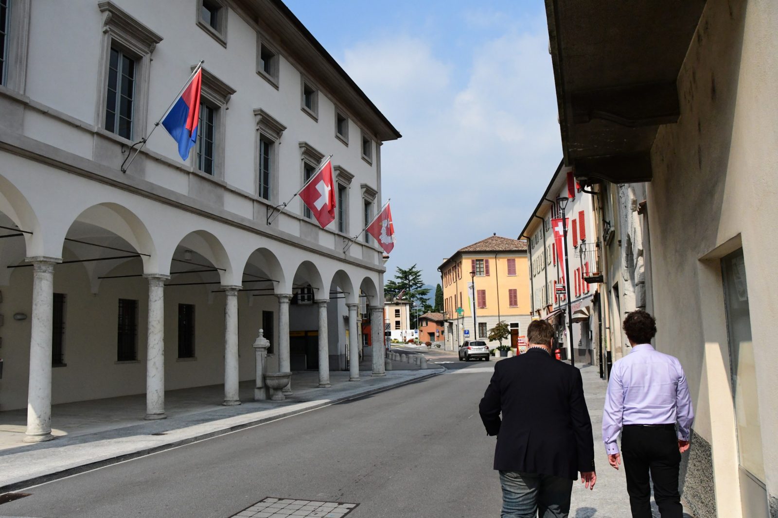 Dr. Scott Nelson and Dr. Yannis Stivachtis on a walk through town, Fall 2018, Riva San Vitale, Switzerland