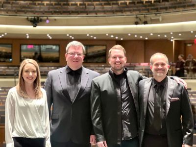 Dr. Catheryn Foster, Dr. Emmett O’Leary (Assistant Professor of Music Education, Virginia Tech), Dr. Corey Seapy (Director of Bands, University of Central Missouri), Dr. Derek Shapiro (Director of Bands, Virginia Tech) - Virginia Tech Honor Band Conductors