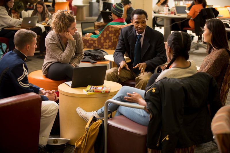 Sylvester Johnson meets with students in Newman Library