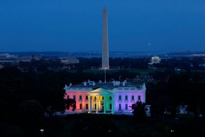 Rainbow colors on the White House celebrate the Supreme Court’s 2015 decision to allow same-sex marriages.