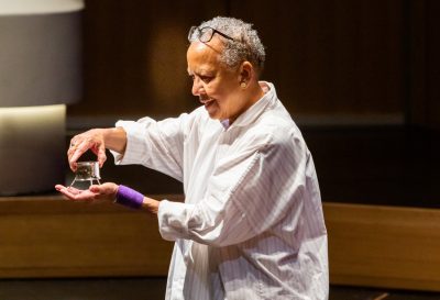 During the Nikki Giovanni Celebration of Poetry in 2019, Nikki Giovanni showed the audience “The Steger,” a piece of art that local jeweler Faith Capone handcrafts each year for the winner of Virginia Tech’s annual poetry prize. The sterling-silver artwork has an inset magnifying glass to symbolize the power of poetry to enlarge our understanding of the world.