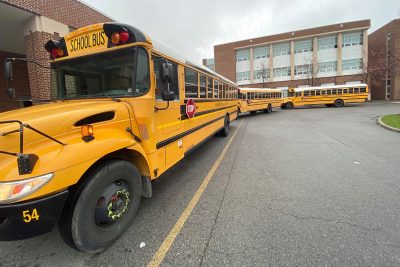 A row of school buses in Roanoke
