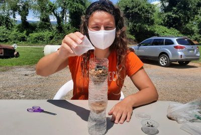 Biological systems engineering Ph.D. student Hannah Patton tests a water science activity kit created to provide Virginia students with hands-on STEM learning experiences.