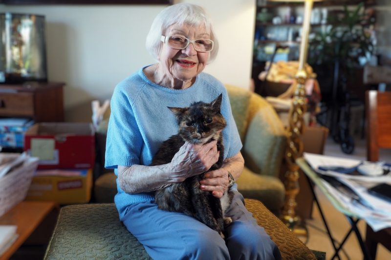 Evelyn Blake with her cat, Callie