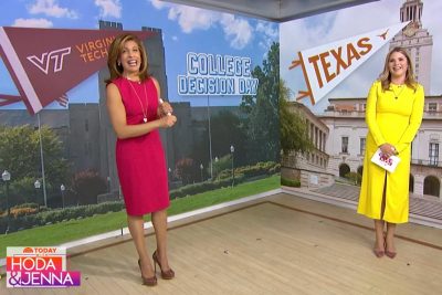 Hoda Kotb, a Virginia Tech graduate, and Jenna Bush Hager, a graduate of the University of Texas at Austin, share good news with incoming students in a special segment of the Today show.