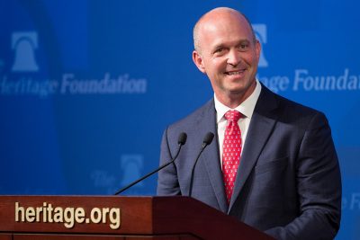Kevin Roberts at a Heritage Foundation podium
