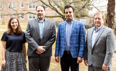 Katie Walkup, Michael Kretser, Shahab Sagheb, and Robert Smith collaborate as faculty members for the Calhoun Honors Discovery Program, an Honors College program funded by a $20 million donation from Boeing CEO David Calhoun.