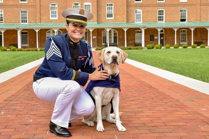 Cadet Eleanor Franc is the commander of the team that cares for Corps of Cadets ambassador Growley II.