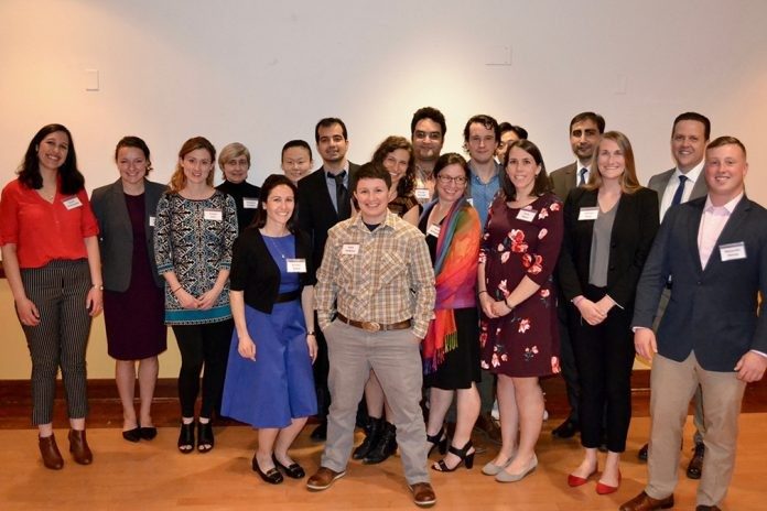 Several of the graduate students who received awards at the Graduate School Awards Dinner gathered for a quick photo after the evening event.