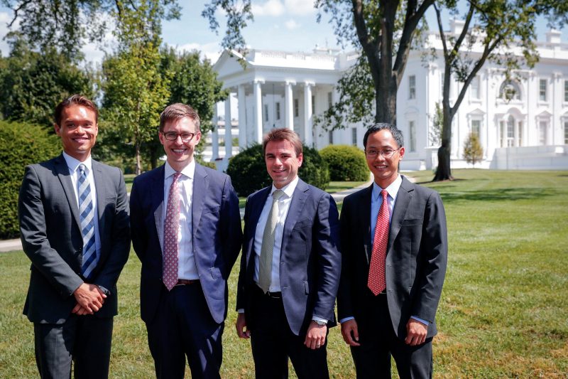 Virginia Tech alumni working in the White House are, from left: Peter Velz, Trent Bauserman, Adam Strickler, and Andy Kinn. 