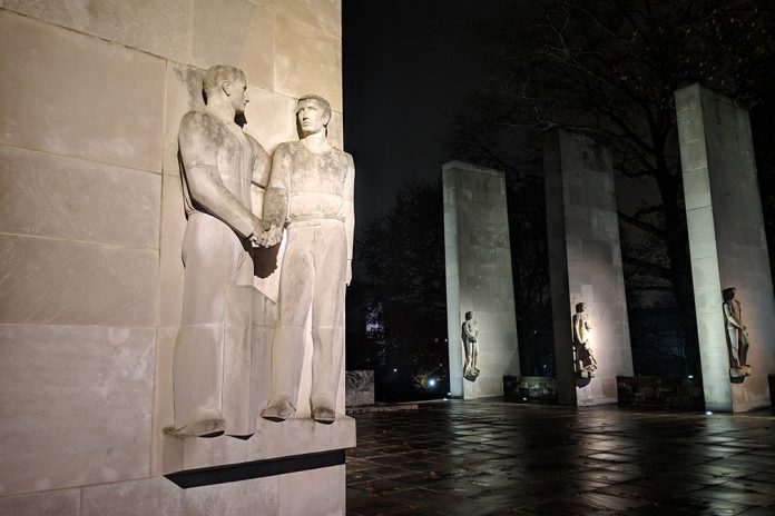 The War Memorial Pylons are engraved with both the core values upon which Virginia Tech was founded and the names of more than 400 alumni who have lost their lives in the line of duty.