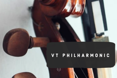 VT Philharmonic superimposed over an instrument