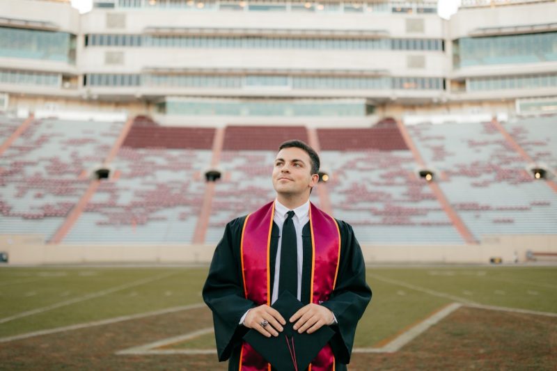 Jackson Sirbaugh in Lane Stadium looking upward