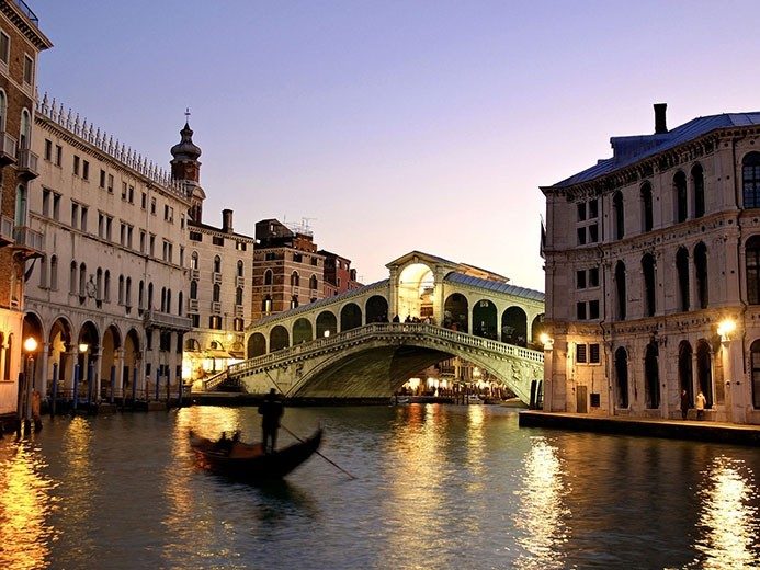 Venice Canal at Dusk with gondola
