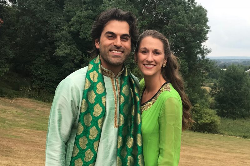 Mohsin and Katlin Kazmi, in traditional Pakistani clothing, enjoy the landscapes of Appalachia.