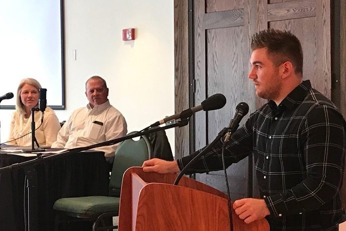 Alek Skarlatos, who helped disarm a terrorist on a train from Amsterdam to Paris, speaks at an event that was Lehi Dowell's Diversity Scholars project. Renee Cloyd and Anthony Wilson also were speakers at the event.