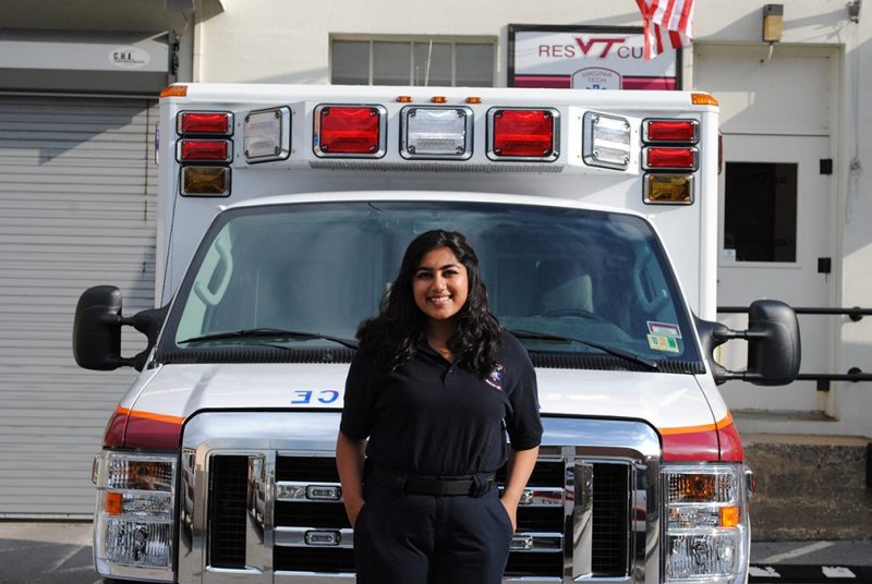 Areej Khan, a member of the Virginia Tech Rescue Squad, is majoring in philosophy, politics, and economics.