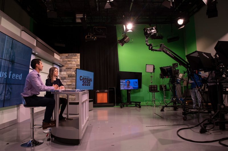 In February of this year, R.J. Garza and Ariadne Manikas, both 2020 graduates in multimedia journalism, hosted a news broadcast in the Department of Communication’s studio. 