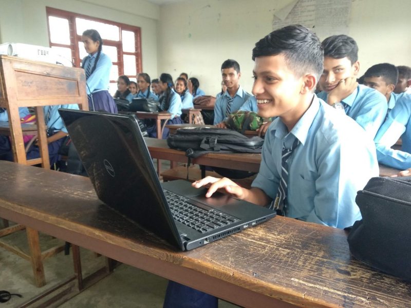 Students in Nepal participating in a digital literacy workshop conducted by Code for Nepal.