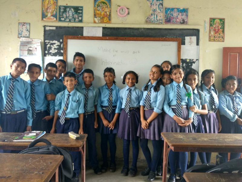 Students in Nepal pose for a picture after a digital literacy workshop conducted by Code for Nepal. Photo courtesy of Code for Nepal.