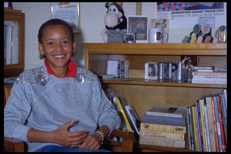 Nikki Giovanni in her Virginia Tech office in 1990. Photo by Rick Griffiths.