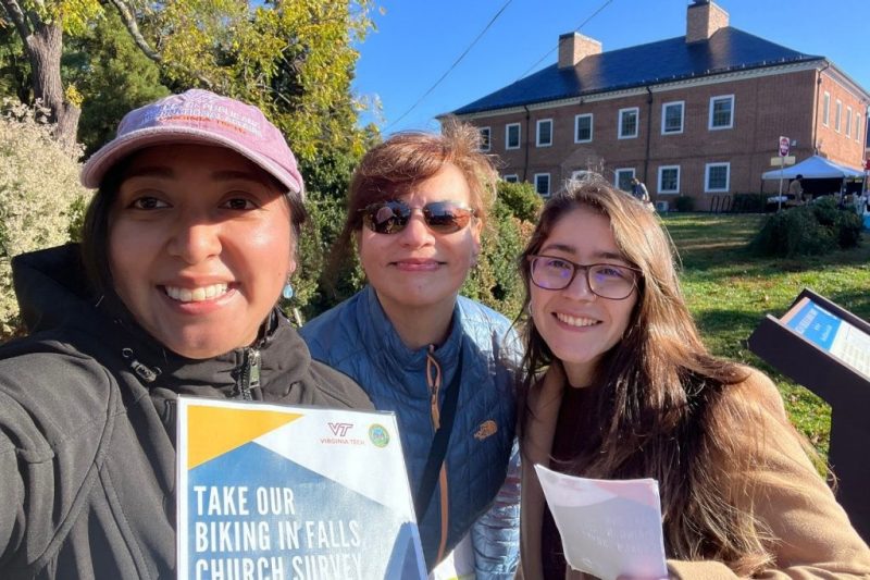 Photo of students' Laura Castro, Hypatia Alexandria, and Olga Perez Pelaez conducting a bike survey.