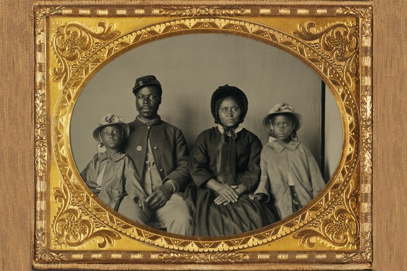 This family portrait — the only known photograph of an African American Union soldier with his family — was found in Cecil County, Maryland, making it likely that this soldier belonged to one of the seven Bureau of U.S. Colored Troops regiments in that state