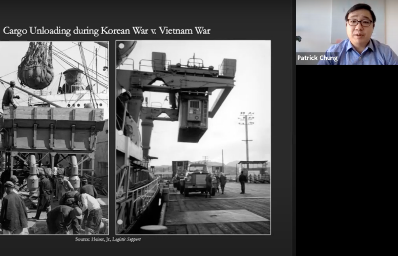 Guest speaker Patrick Chung delivers a presentation during a webinar titled "From Korea to Vietnam: Hanjin, the U.S. Military, and the Containerization of Global Trade"