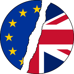Vector image of UK flag breaking from EU flag