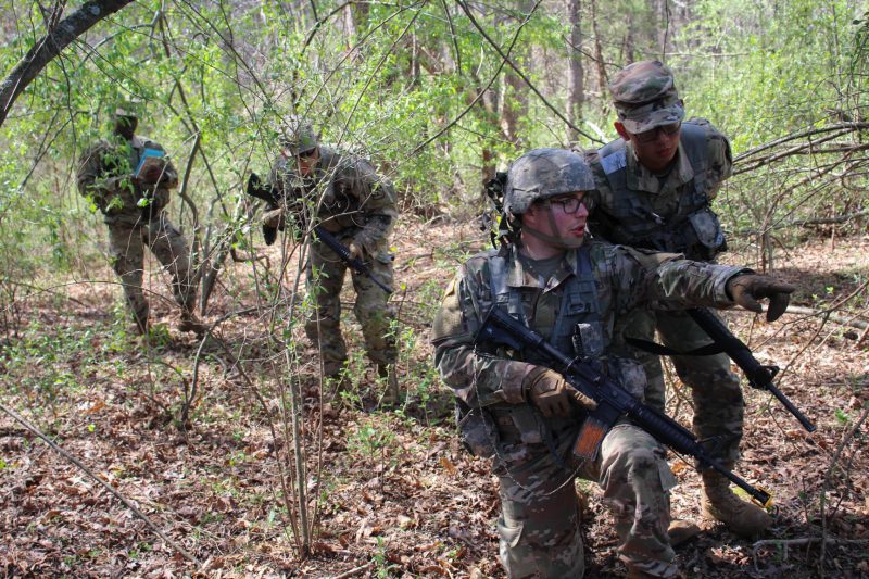New River Battalion Cadets participate in small unit leadership during the Spring FTX at Fort Pickett, VA