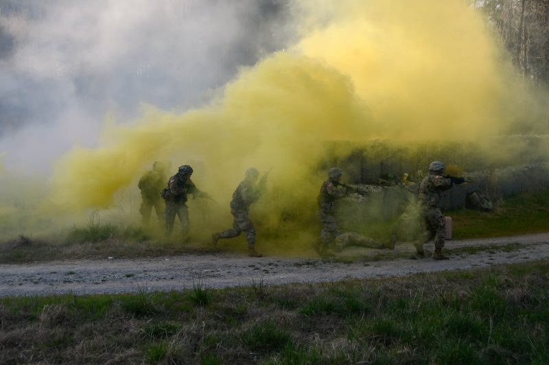 New River Battalion Cadets participate in a practice "raid" during the Spring FTX at Fort Pickett, VA