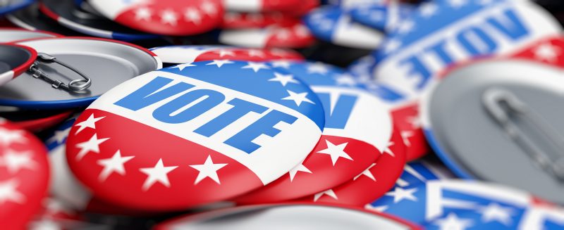 red, white, and blue voting buttons